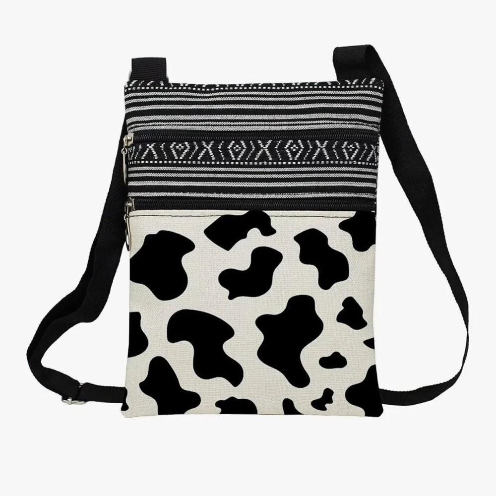 🆕 Milk Cow Spot Messenger Bag Small Ethnic Pattern Adjustable Strap Crossbody
